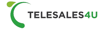 Logo von Telesales4u mit modernem, dunkelgrauem Schriftzug und grünem Symbol auf weißem Hintergrund.
